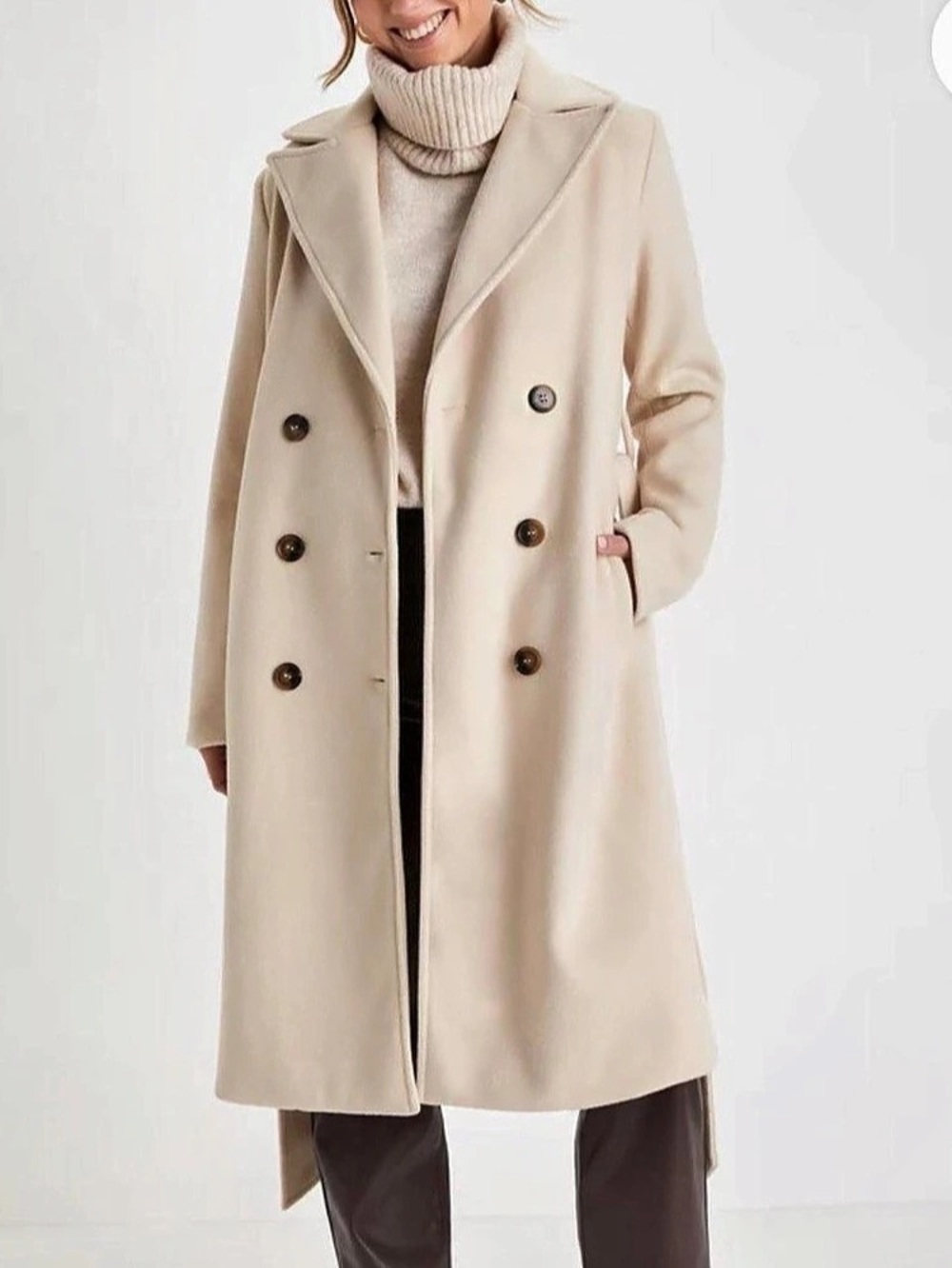 Women's Belted Double-Breasted Coat in Cream. Excellent condition worn once!